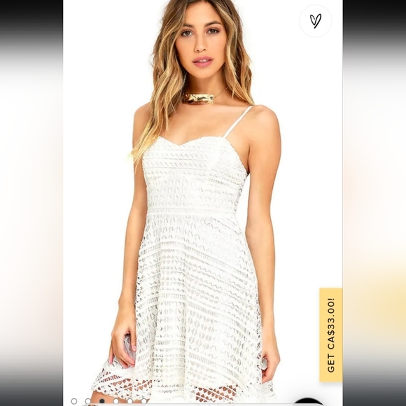 NWOT Lulu's Ivory Geometric Lace Dress w/ Underlay - Picture 3 of 10